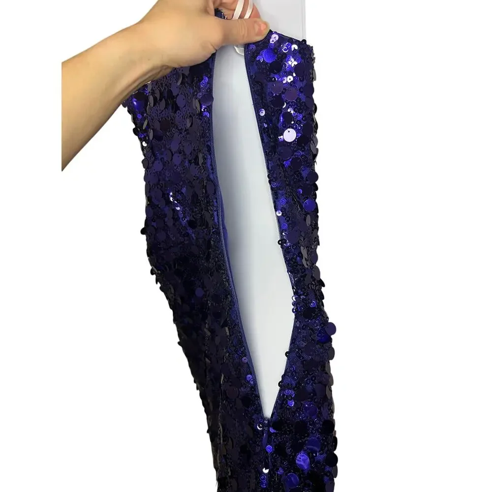 Lulu’s Glittery Persona Dark Blue Sequins Strapless Mini Dress SZ Med HOCO party - Picture 8 of 12